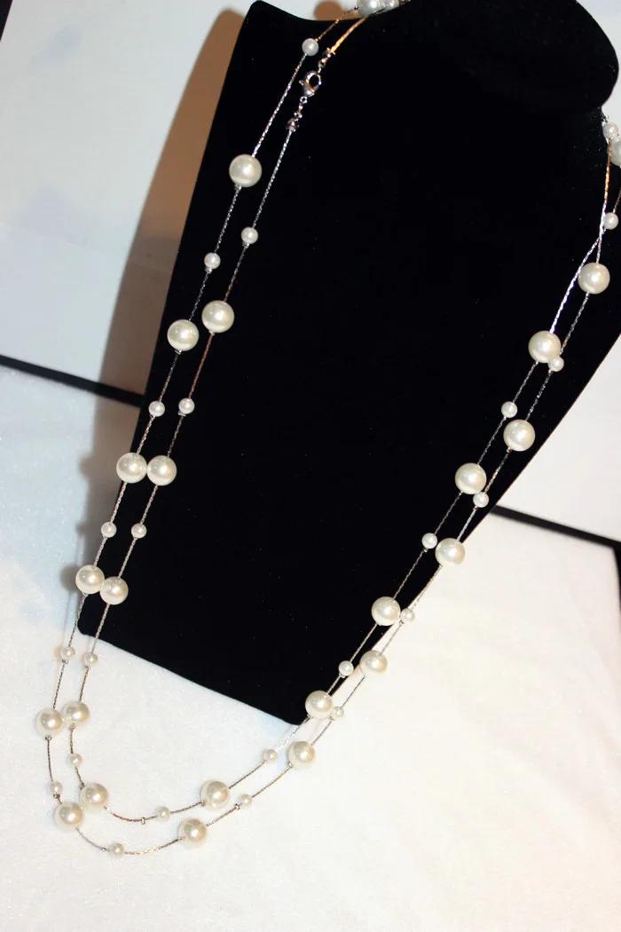 White Simulated Pearl Jewelry Multi-Layer Long Necklace Women Bijoux Fashion Classic Beads Chain Necklaces & Pendants Gift