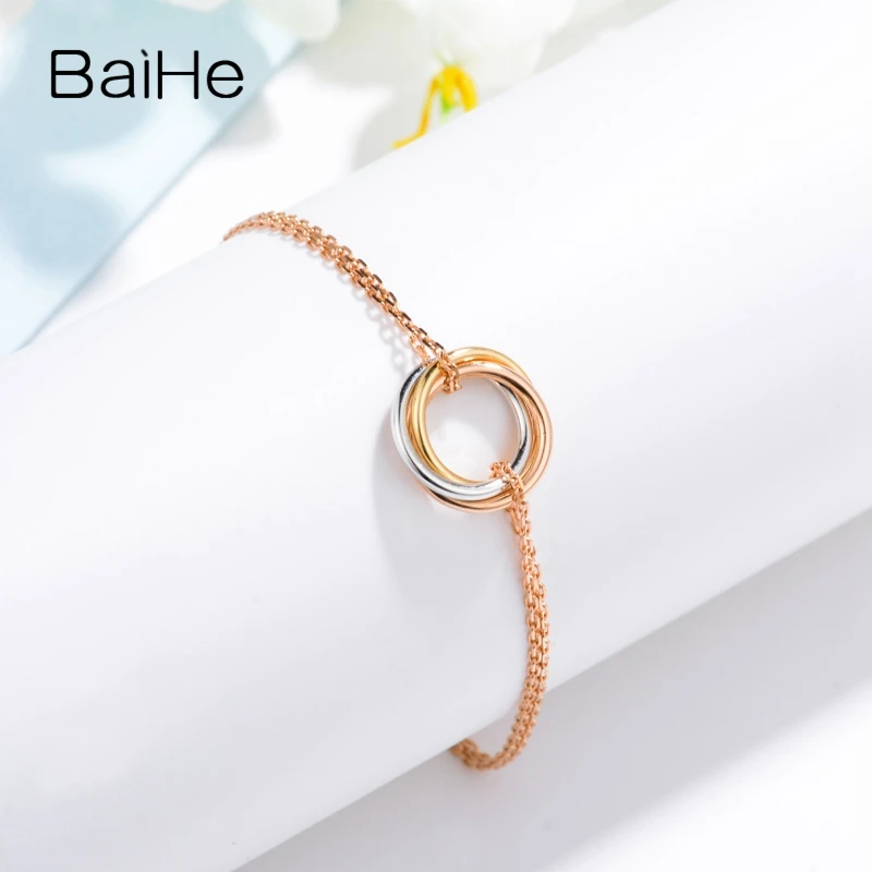 BAIHE 18k Tricolor Gold three laps Bracelet Women Men Trendy Engagement Wedding Trendy Fine Jewelry Making Braceletas Pulsera