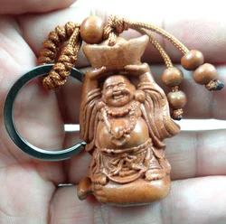 Natural mahogany three-dimensional engraving Ingot Buddha wood keychain realistic key ring jewelry gift for men and women 1pc