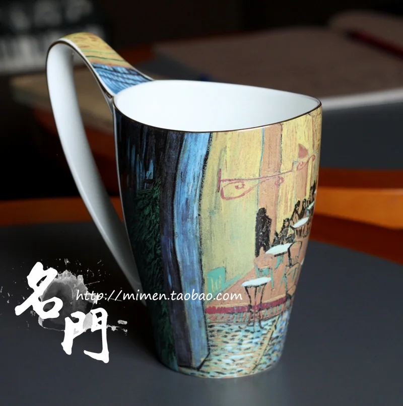 Colored drawing ceramic cup large capacity mug lovers mugs personalized bone china cups coffee milk tea  free shipping