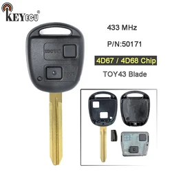 KEYECU 433MHz 4D67 / 4D68 Chip P/N:  50171 Replacement 2 Button Remote Key Fob TOY43 Blade for Toyota Prado 120 RAV4 Kluger RAV4