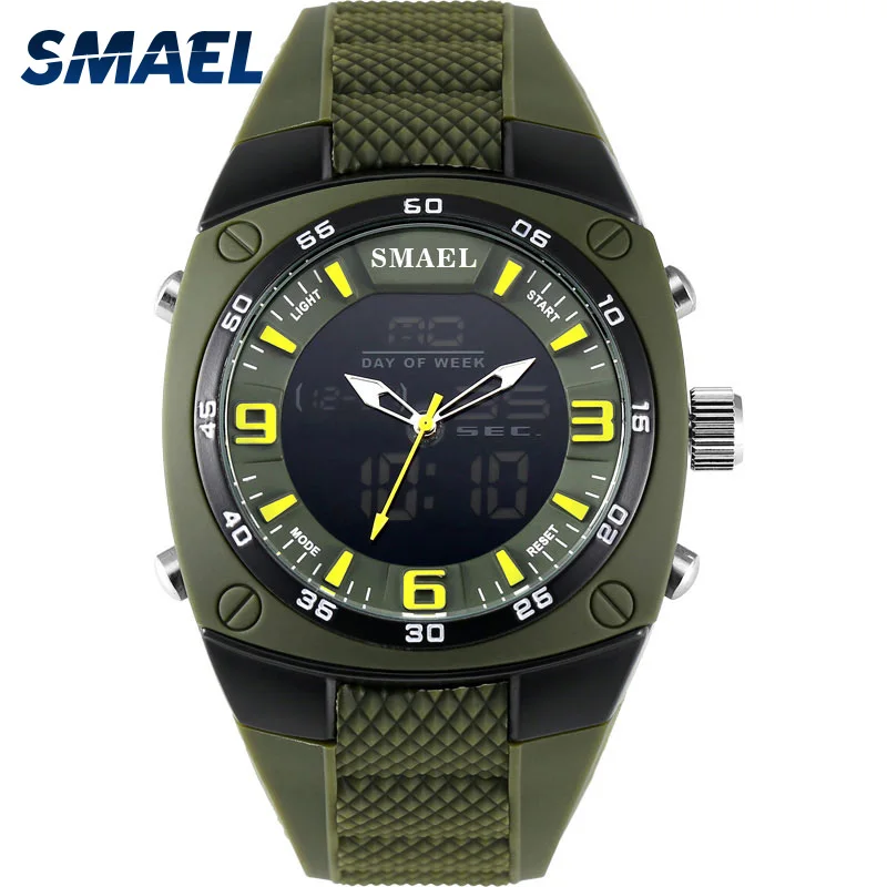 SMAEL Men Watches Military Alloy Big Dial Sport Watch Waterproof Digital Quartz Watch 1008 Men\'s Wristwatch Clock Men Army Green