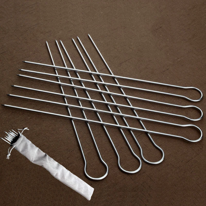 6 sztuk U kształt Grill ing szaszłyki Kebab ze stali nierdzewnej z szaszłykiem torba przenośny Grill Stick zestaw igieł 30cm 12 cali