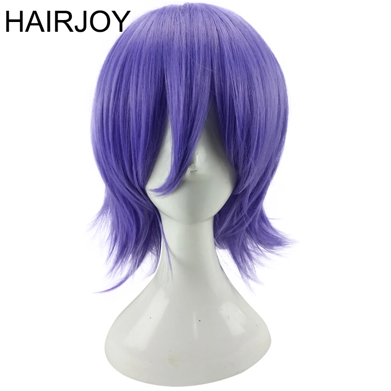 HAIRJOY-Peruca cosplay roxa com franja para homens e mulheres, cabelo curto encaracolado, em camadas sintéticas, perucas do partido, 7 cores