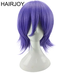 HAIRJOY-Peruca cosplay roxa com franja para homens e mulheres, cabelo curto encaracolado, em camadas sintéticas, perucas do partido, 7 cores disponíveis, frete grátis