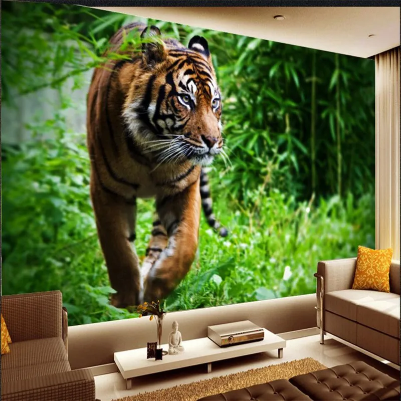 Custom photo wallpaper living room Tiger jungle foraging mighty king of beasts background large mural 3d wall wallpaper Stickers