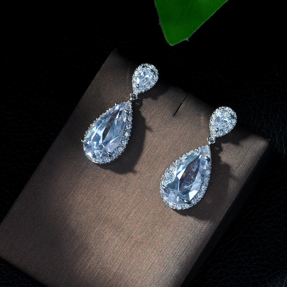 HIBRIDE High Quality Water Drop Shape Cubic Zircon Earrings ,White Gold Color Earrings For Bride Gifts Fashion Design E-22