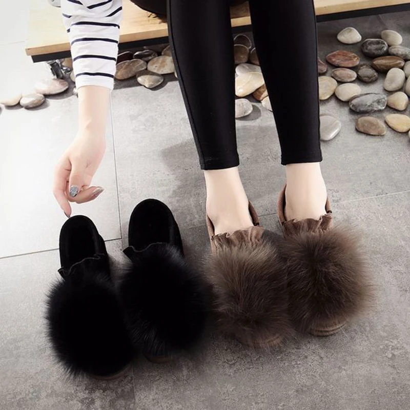 

Women's Flat Shoes 2019 Winter Fashion Faux Fur Loafers Casual Slip on Shoes For Women Warm Plush Winter Shoe Leather Loafers