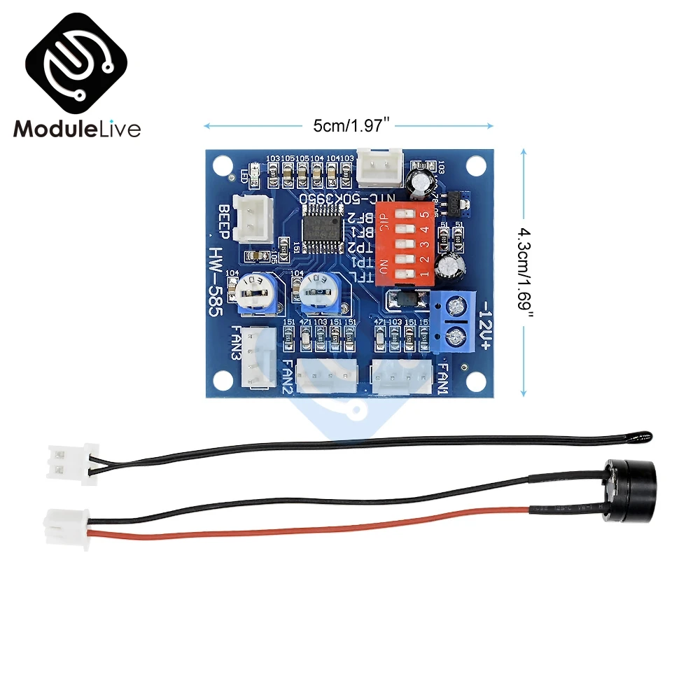NTC 3950 Thermistor PWM Temperature Probe Speed Controller Board Control Module Buzzer DC 12V 5A CPU Fan High-Temp Alarm 50k