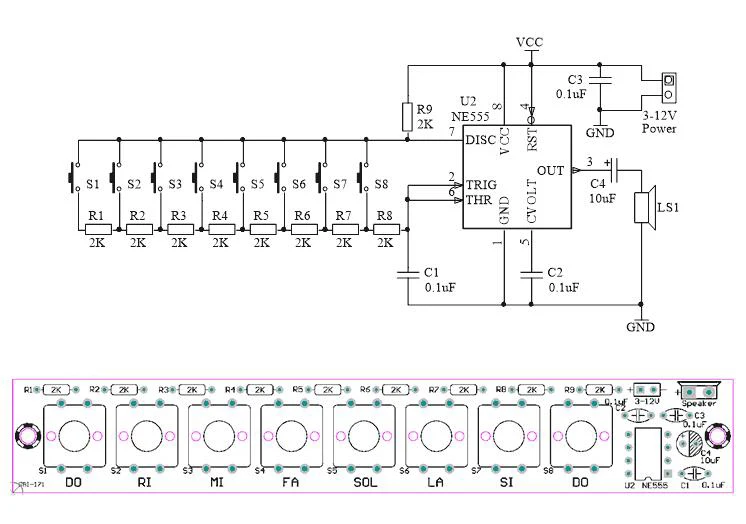 DIY electronic kit set NE555 keyboard kit Eight notes DIY electronic production parts Welding practice Fun teaching training