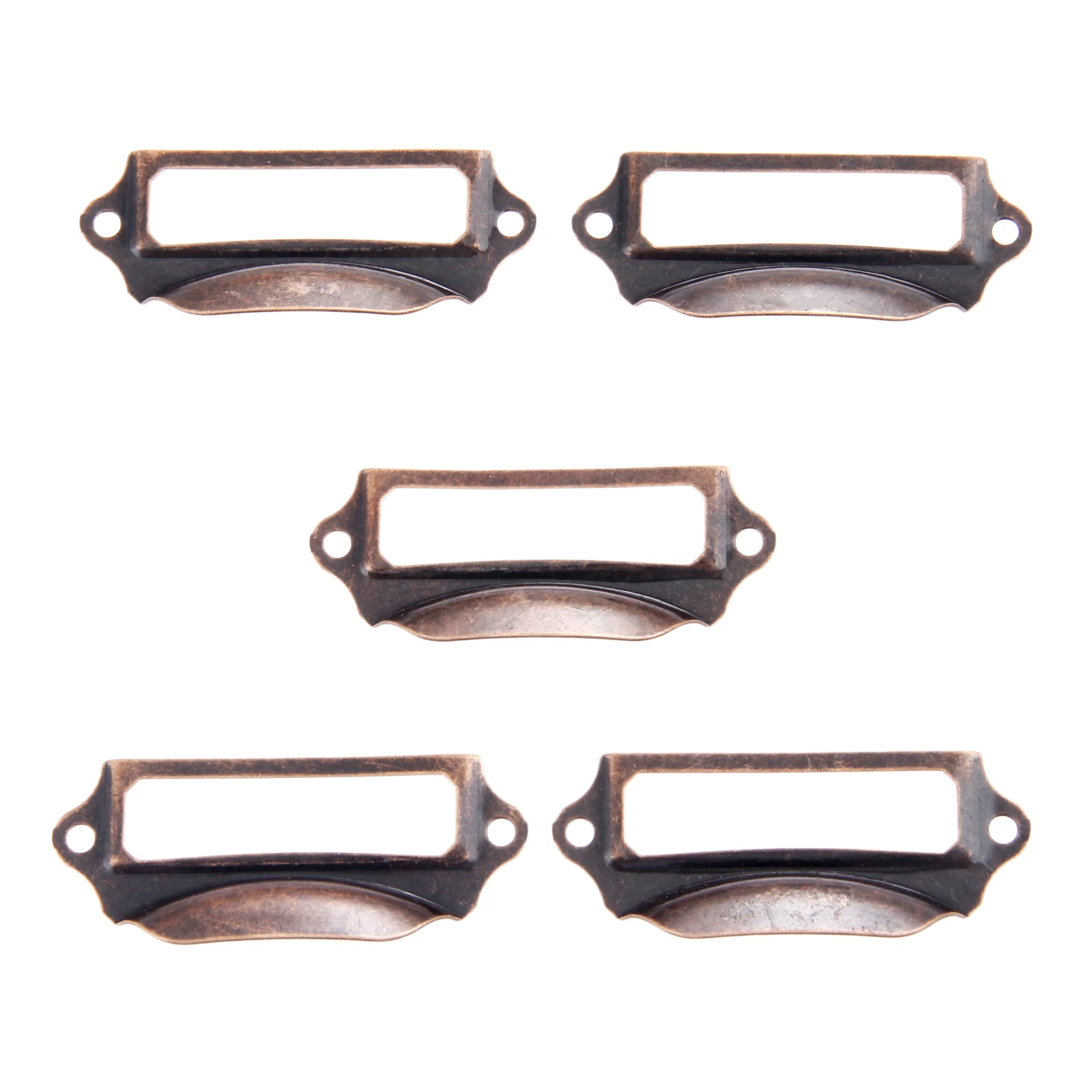 DRELD 5 Stück Antik-Messing/Rot-Kupfer-Etiketten-Zugrahmen-Griff, Datei-Namenskartenhalter für Möbel, Schrank, Schublade, Box, 69 x 30 mm