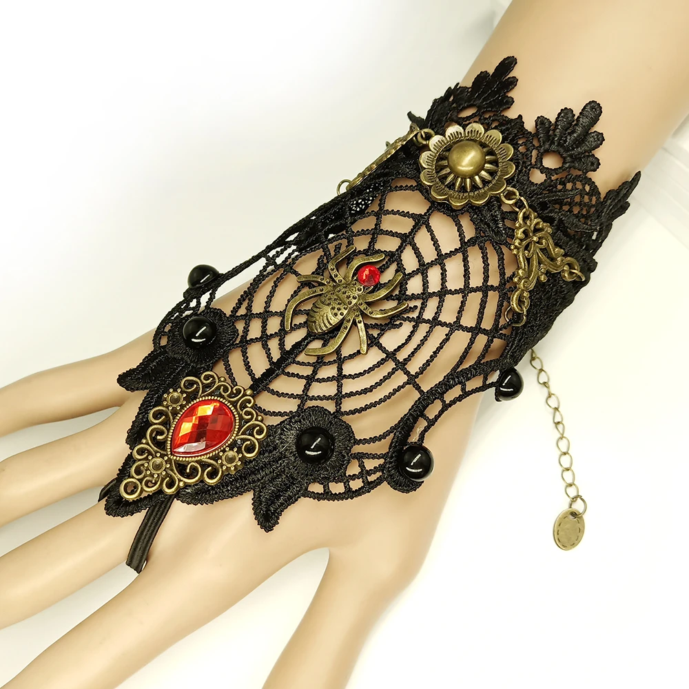 Good Quality Spider on the Hollowed Cobweb Vintage Gothic Lace Bracelet