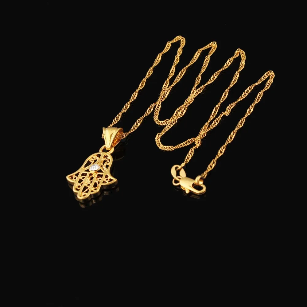 New Arrival . Gold Color Muslim Hamsa Hand of Fatima Crystal Fashion Pendant & Necklace for Women & Men, Gift & Jewelry