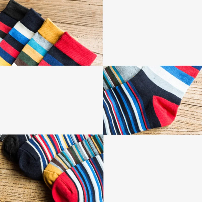 10PCS=5pairs Mens Cotton Dress Socks Plus Large Big Size 44, 45, 46, Chromatic Stripe Socks Calcetines Happy Funny Sox Meias