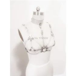 Lolita Handcrafted Sexy Bra Chest Cage Sculpting Leather PVC Harness Women Body Halter Choker Belt