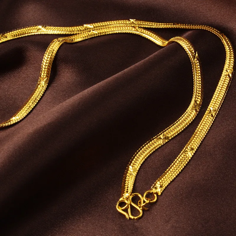 Clavicle Necklace Yellow Gold Filled Unique Snake bone Chain for Mens Womens Jewelry