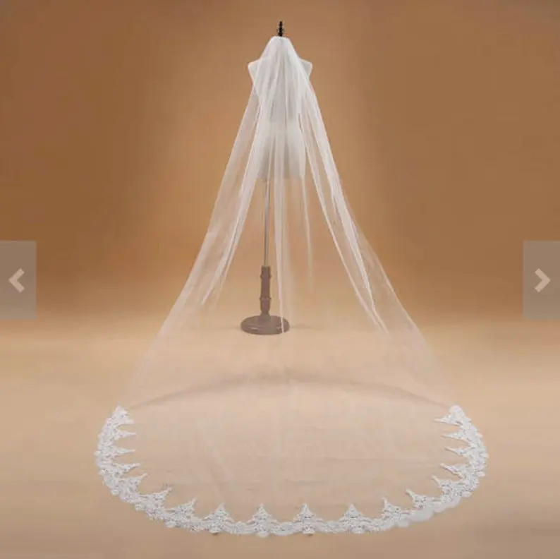 High quality lace veil wddding bridal veil lace cathedral veils white ivory &comb