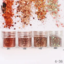 For Nail Art 1 Jar/Box 10ml Nails 4 Bronze Gold Color Mix Nail Art Glitter Powder Sequins Powder For Nail Art 300 Colors 4-36