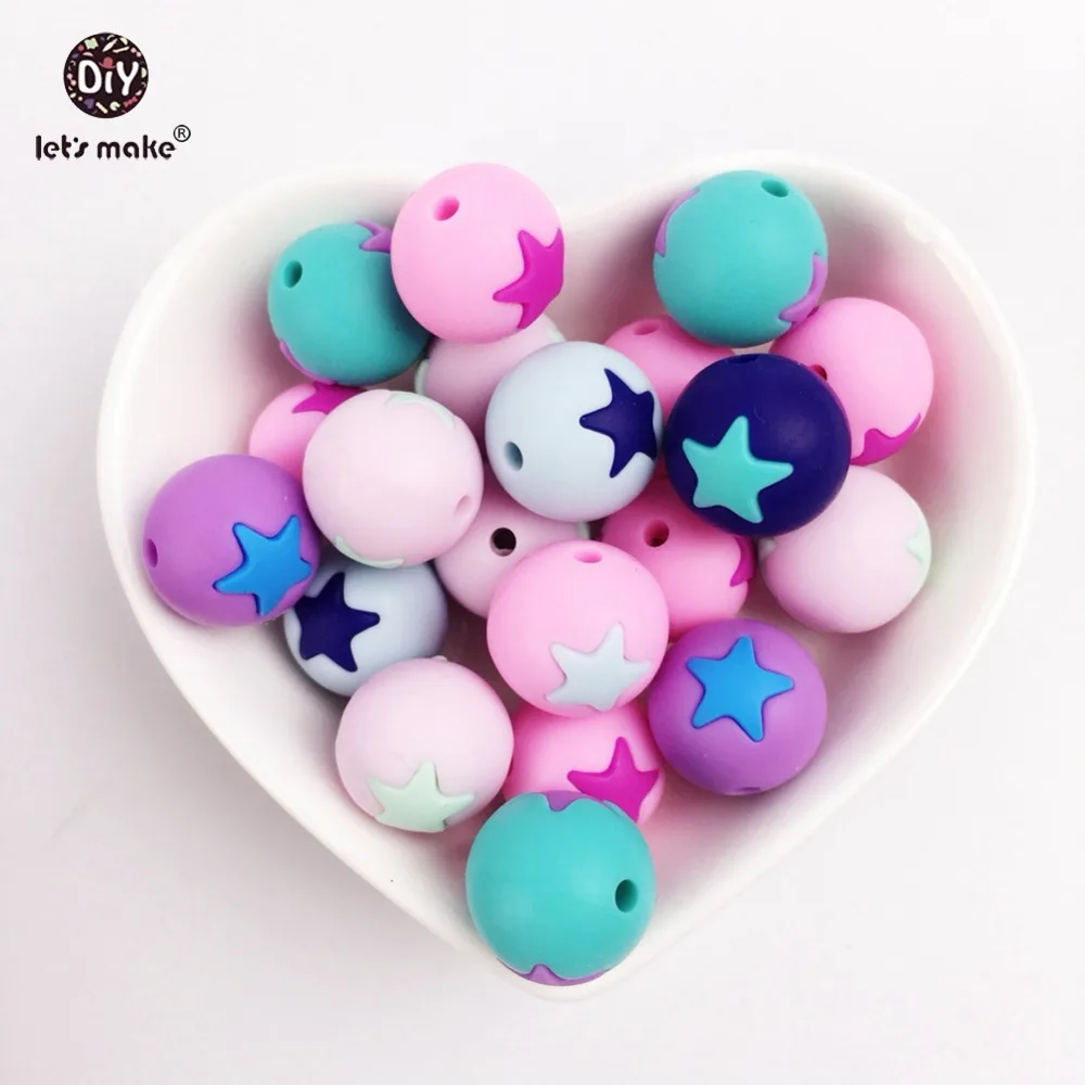 

Let's Make 50pc Silicone Star Teether Beads Wave Baby Shower Toys Baby Montessori Toys Food Grade Silicone Teething Toys Beads