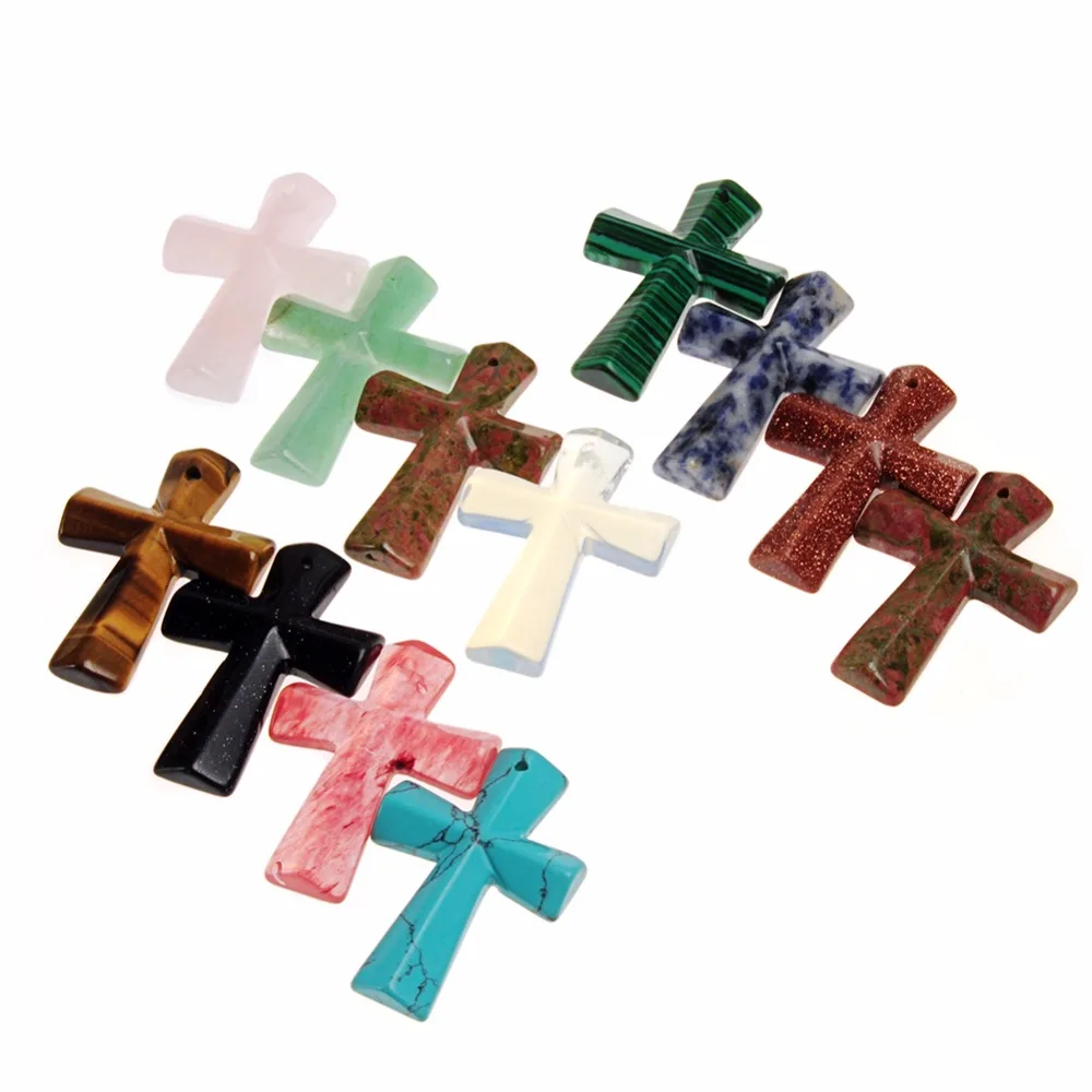 Assorted Cross Shape Healing Pointed Chakra Beads Top Drilled Crystal Rock Stone Quartz Pendants Jesus Christ Prayer Jewelry