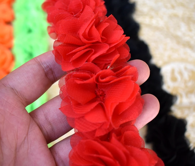 5cm 3D Chiffon Flowers Lace Trim Sewing Supplies Dress Decoration Lace Fabric Applique