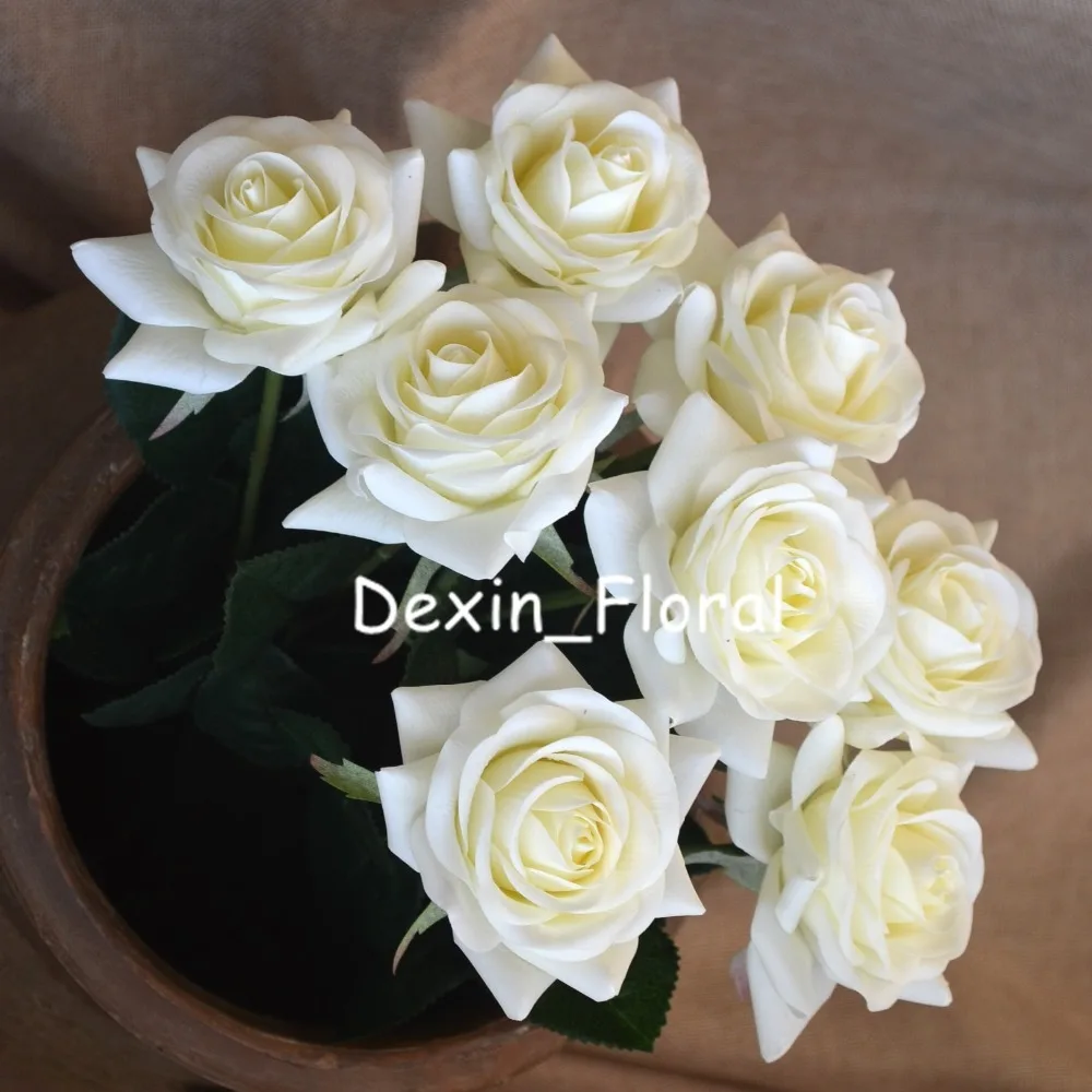 Real Touch Silk Roses for DIY, Ivory Cream Rose, Bridal Bouquets, Wedding Centerpieces, Home Flowers, Party Accessory