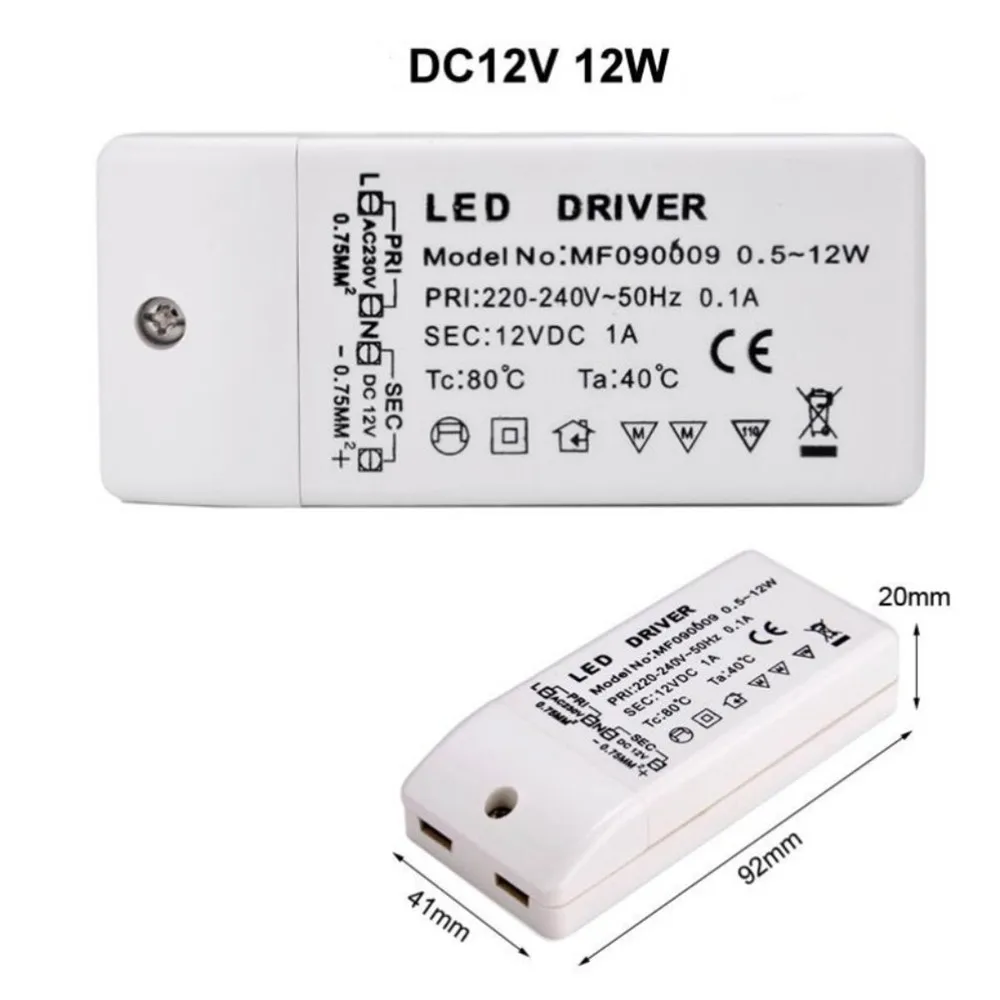 Driver LED trasformatore LED adattatore 12v DC uscita 6w 12w 18w 30w 50w coperchio in plastica da 220v a 12v per lampadina Mr11 Mr16