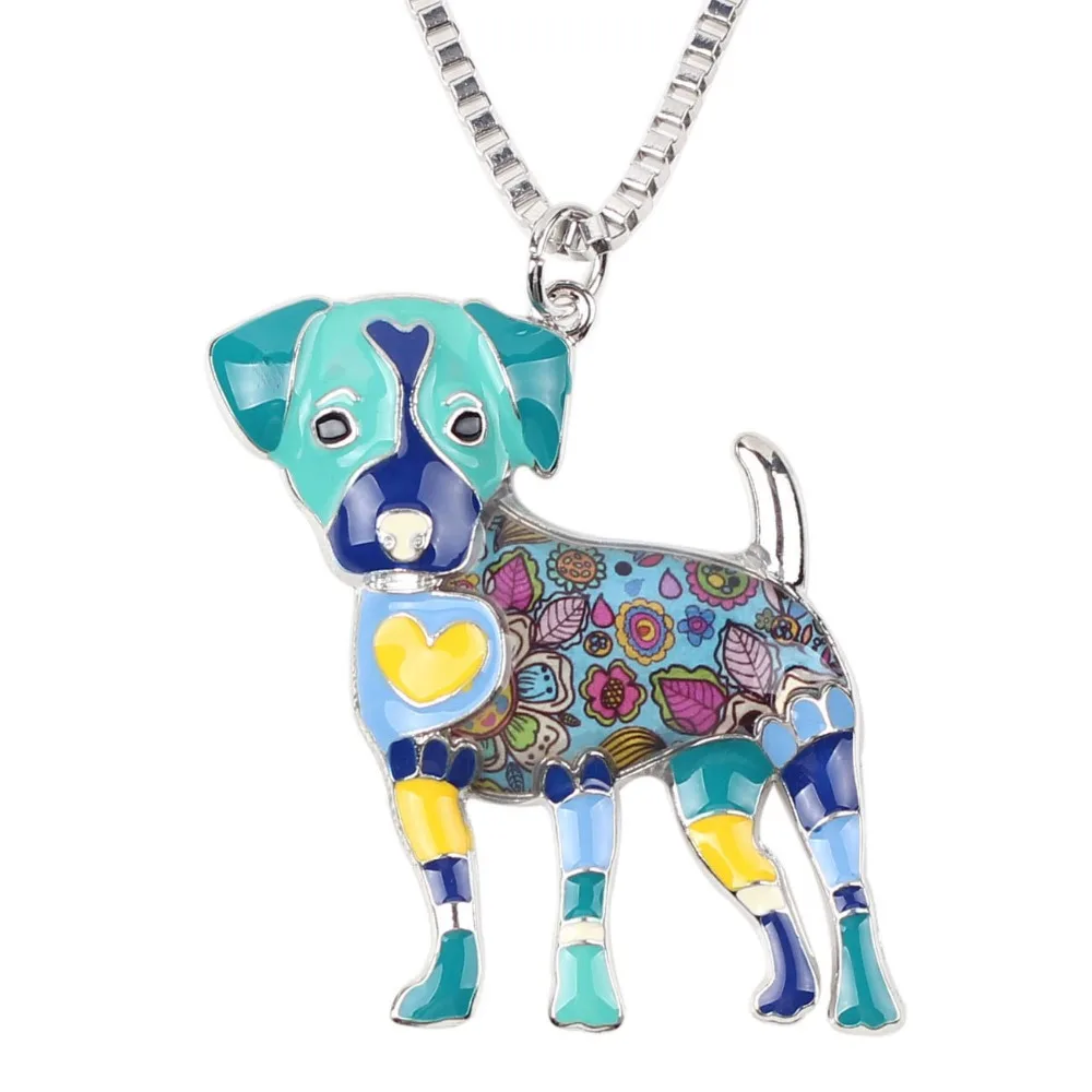 Bonsny Statement Metal Alloy Jack Russell Dog Choker Necklace Chain Collar Bulldog Pendant Fashion New Enamel Jewelry  Women