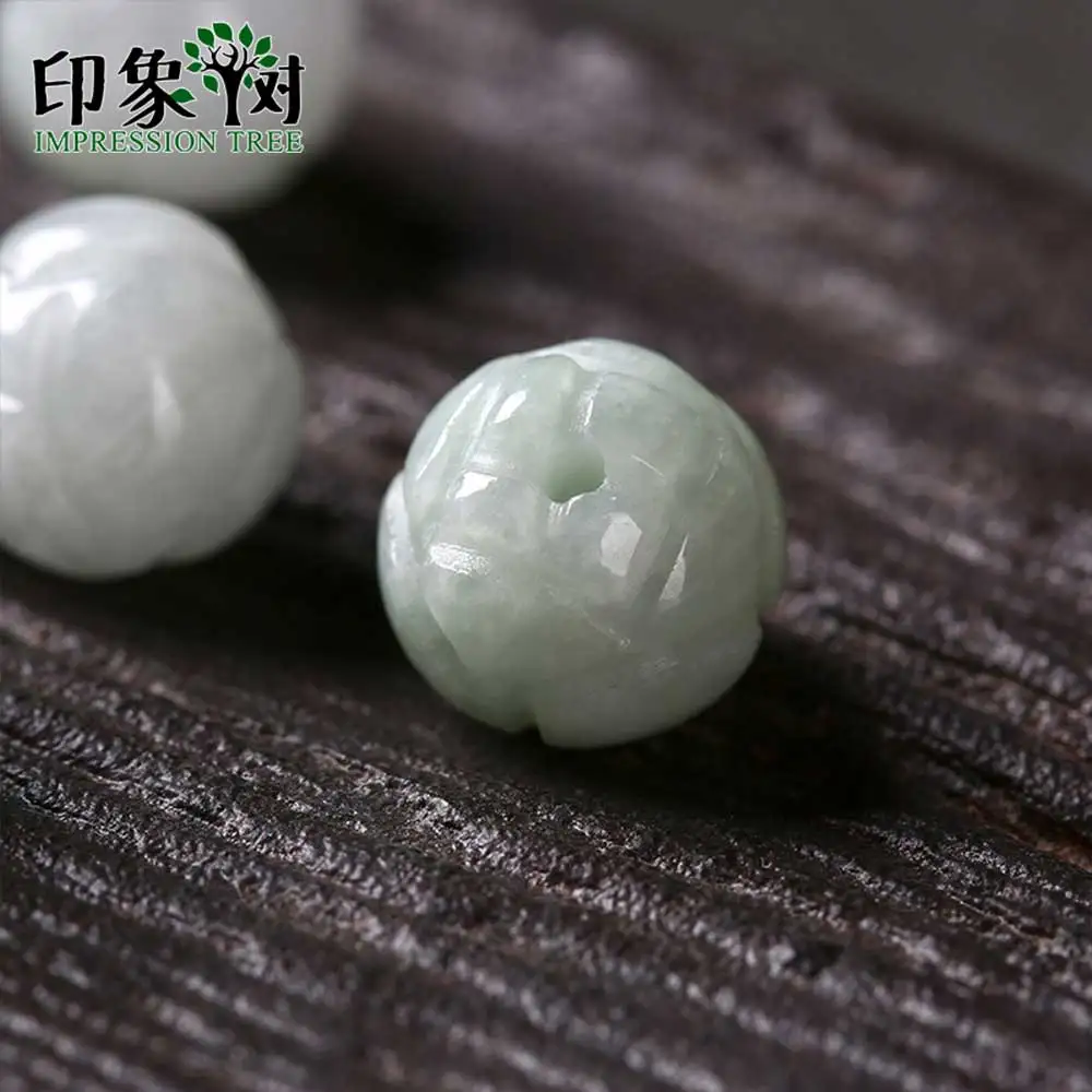 Natural Jadeite Round Lotus Carven Beads 4Pcs 9x9mm Gem Jad E Round Loose Beads Handmade Necklace For DIY Jewelry Making 18015