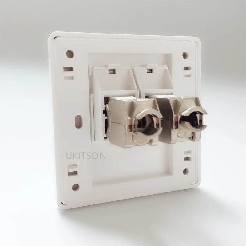 Two Ports CAT6A RJ45 LAN Wall Panel Outlet Faceplate With 2 Pieces Shielded CAT.6A Keystone Jack Module For 10GB Internet
