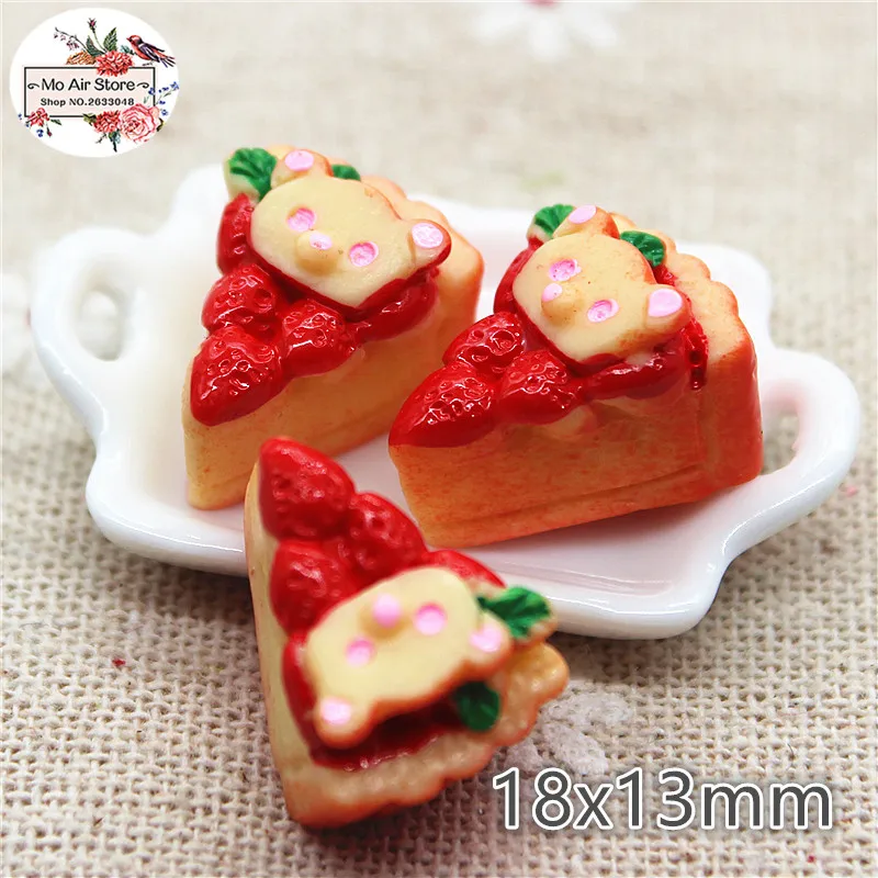 Bear Strawberry Cake 10PCS 18x13mm Resin Flatback Cabochon Miniature Food Art Supply Decoration Charm Craft