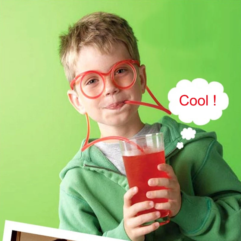 10 Pcs/Lot Funny DIY Straw Children's Creative Cartoon Fun Wacky Glasses Straw Toys Gadgets Household Items Drinkware Kids Toys