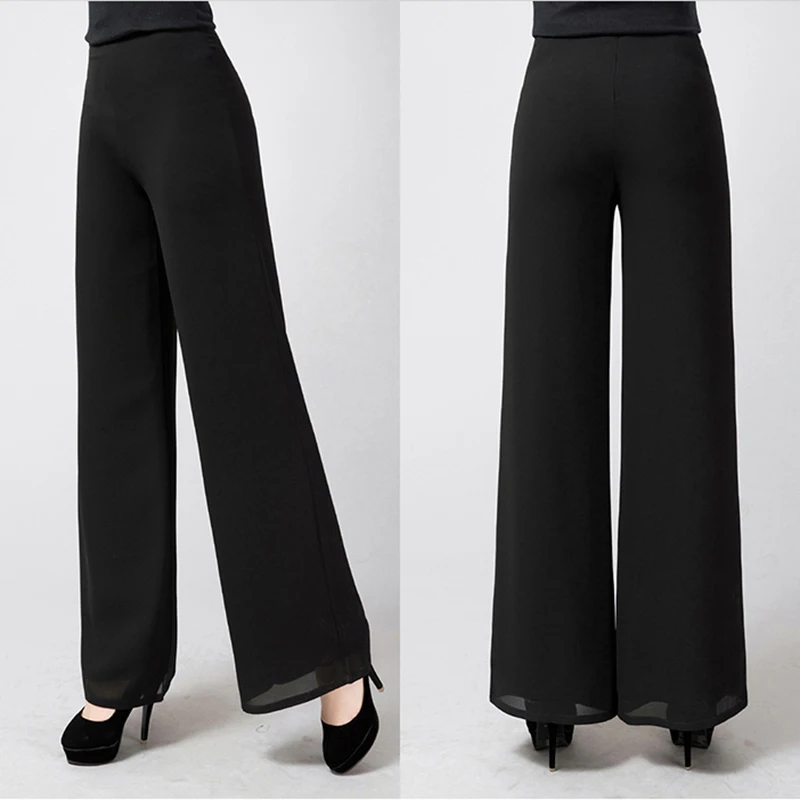 2023 Women Ladies Summer Loose High Waist Long Trousers Chiffon Side Split Casual Palazzo Pants Spring Wide Leg Pants 6XL 841