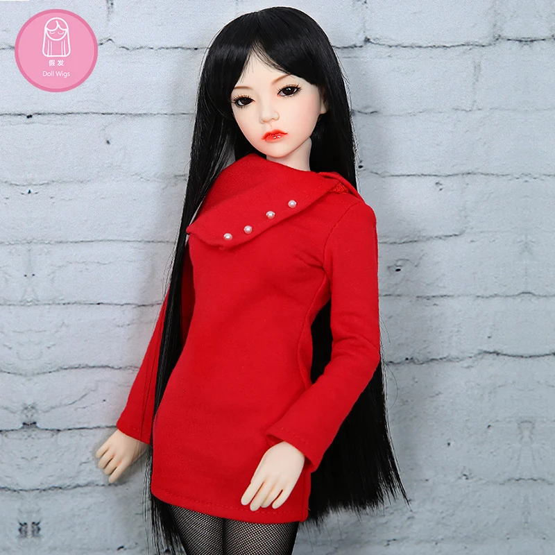 

Wig For Doll BJD 7-8 inch doll accessories high-temperature wig 1/4 bjd long hairstyle L4-02#1BColor Lovely hair delicate