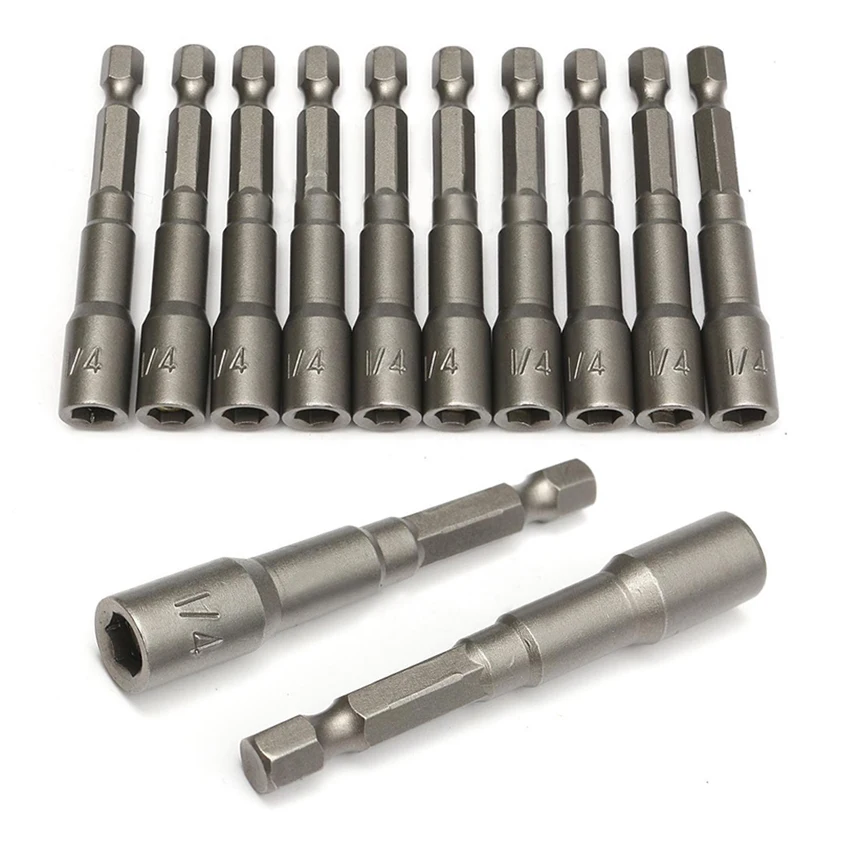 10Pcs/Banyak 1/4 ''Hex Magnetik Mur Driver Set Socket Power Bor Bit Pemegang Setter 65Mm