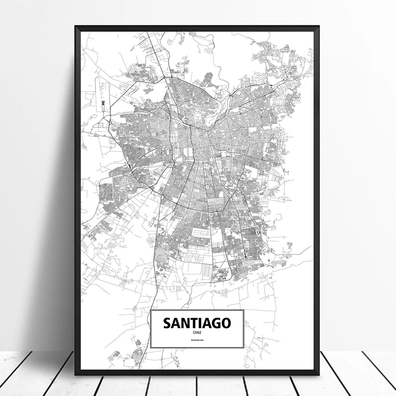 

Santiago Chile Black White Custom World City Map Poster Canvas Print Nordic Style Wall Art Home Decor