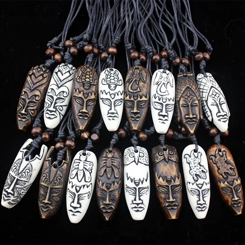 1pcs Faux Yak Bone Indian Buddha Pendant Necklace Resin Amulet Wax Cord Neckalce Jewelry