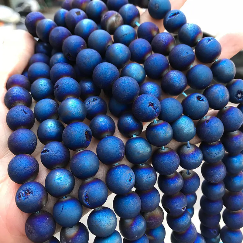 

6-12mm Round Blue Metallic Titanium Coated Druzy Drusy Beads For Jewelry Making Beads Bracelets 15'' Needlework DIY Beads