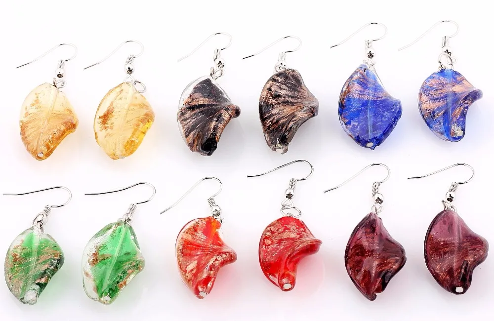 Wholesale Lot 6Piar Leaf Style Hook Elegant Classic Beauty Earrings Murano Glass Wedding Engagement Xmas Gift