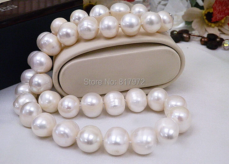 Real Pearl 12-13mm Huge White Natural Freshwater Pearl Handmade Necklace Jewelry