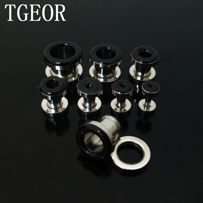 HOT body jewelry 1pcs mixed ear gauges multi colors drop oil printed stainless steel screw on Flesh Tunnel free shipping