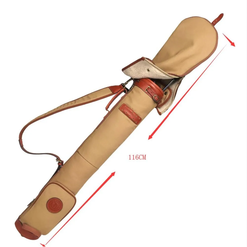 Tourbon Vintage Golf Club Bag Carrier Pencil Style Canvas & Leather Khaki Sunday Bag Wax Waterproof Fleece Padded Cover 84CM
