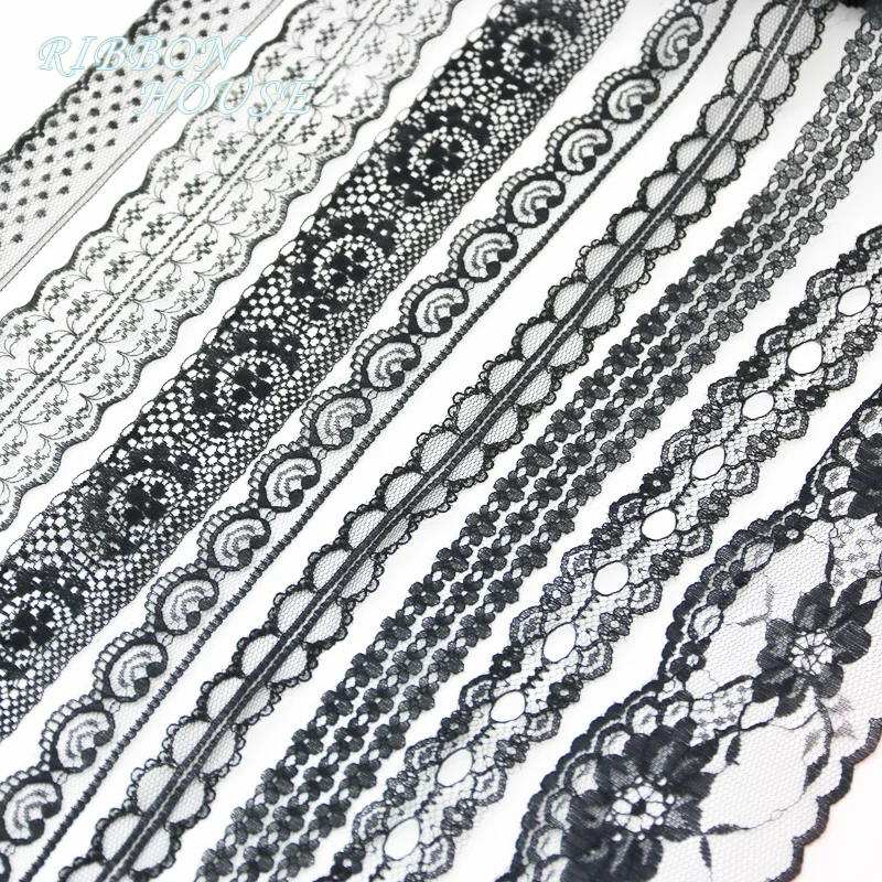 (10 yards/roll) Black lace fabric Webbing Decoration Lovely gift packing Material