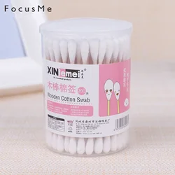 100pcs/Box Pack Wood Handle Cotton Head Swabs Disposable Makeup Clean Sticks Buds Tip Home Used Cotton Swab Personal Health Care