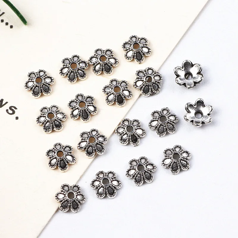 

300pcs Silver Plated Flower Tibetan Bead Caps 6mm Filigree Jewelry Findings Connector Beads Cap Wholesale Parts Jewellery Diy