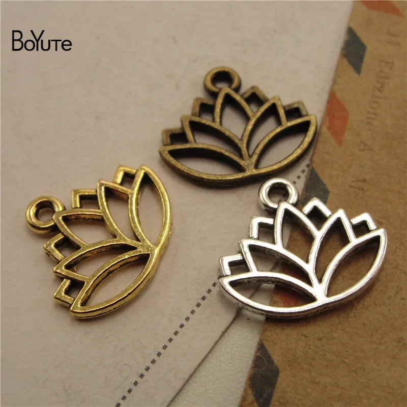 BoYuTe (200 Pieces/Lot) Metal Alloy Antique Bronze Silver Gold 16*14MM Lotus Charms Pendant for Jewelry Making