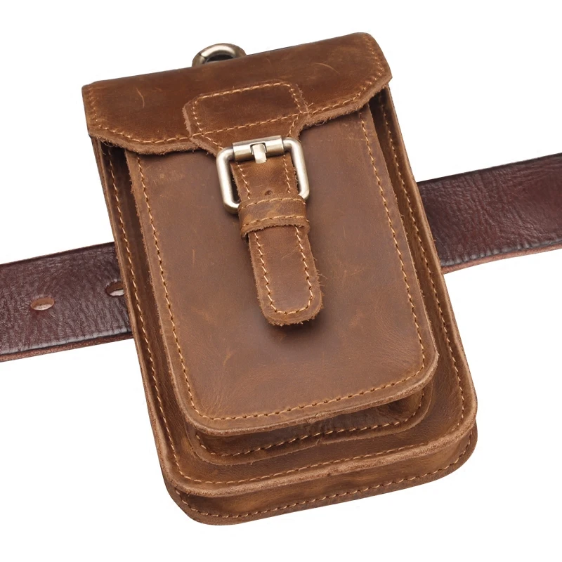 Genuine Leather Vintage Waist Packs Men Travel Fanny Pack Belt Loops Hip Bum Bag Waist Bag Mobile Phone Pouch 2088 2089