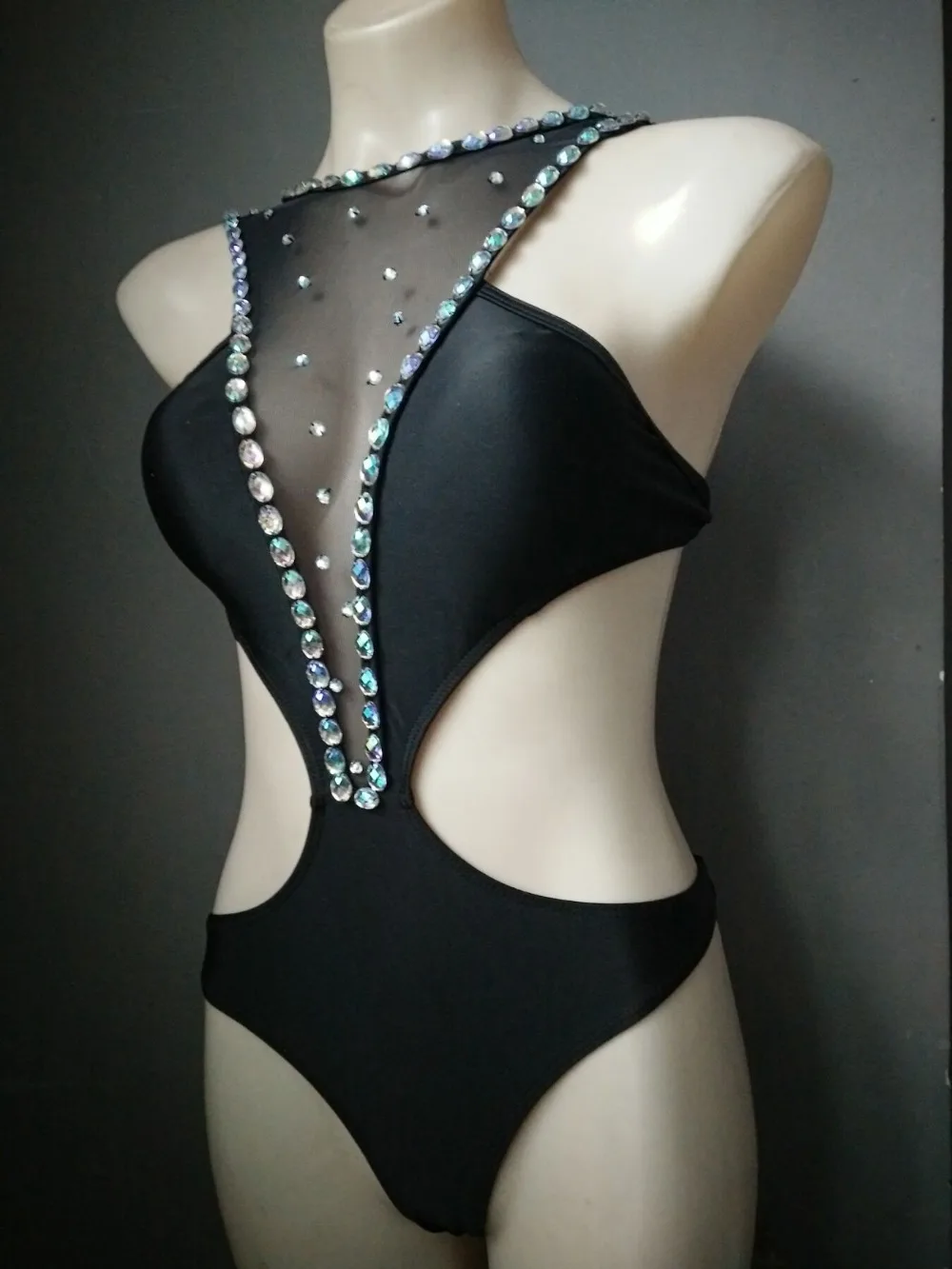 2019 venus wakacje czarny rhinestone stroje kąpielowe sexy lady diament bikini siamese przędzy netto strój kąpielowy dojrzały strój kąpielowy dla