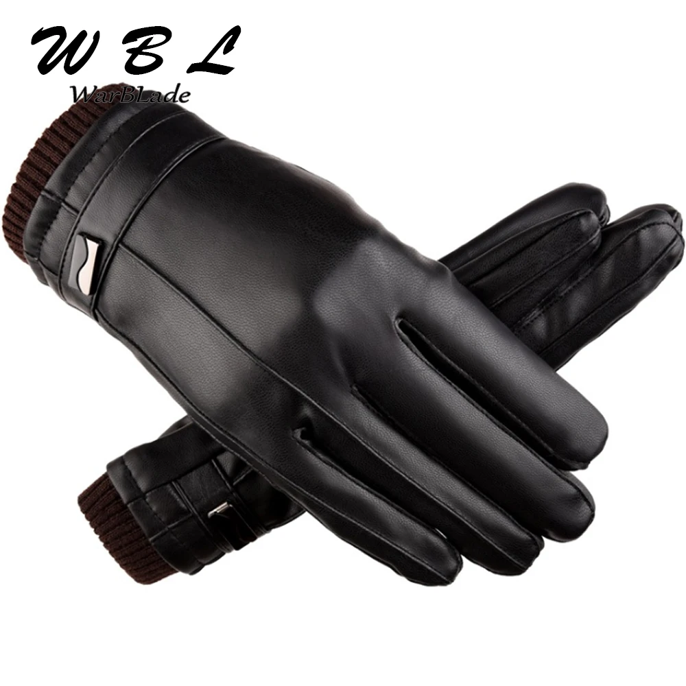 WarBLade  2022 High Quality Men\'s Luxurious PU Leather Winter Driving Warm Gloves Cashmere Tactical Gloves Black Drop Shipping