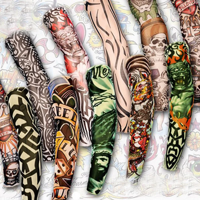 Cool Fashion Men 6Pcs/Lot Men Rock Punk Style Temporary Fake Slip On Tattoo Arm Sleeves Kit Sleeves Accessory Unisex Women